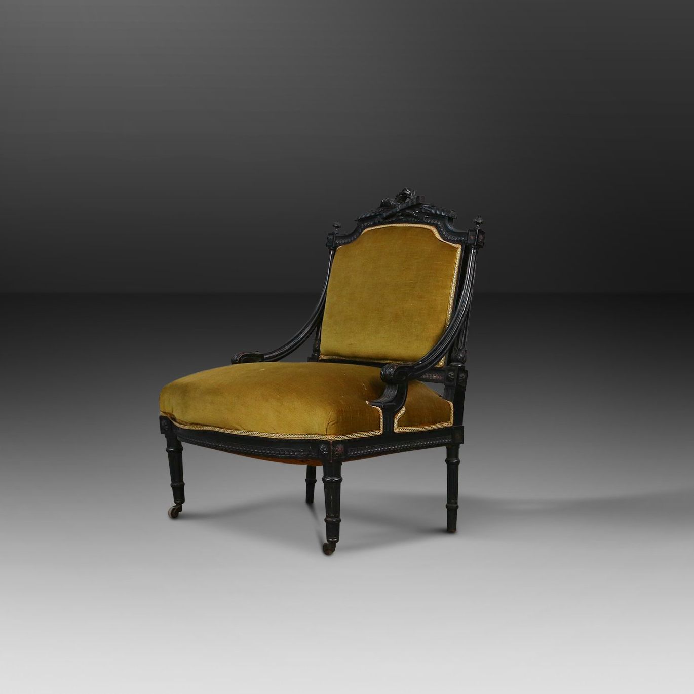 French Empire style  Black Wood and Velvet Armchair, 1850s-img